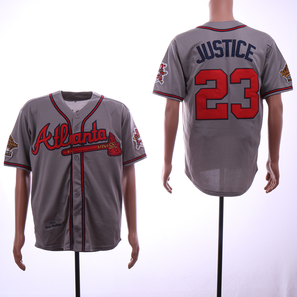 Men Atlanta Braves #23 Justice Grey Throwback 1995 MLB Jerseys->atlanta braves->MLB Jersey